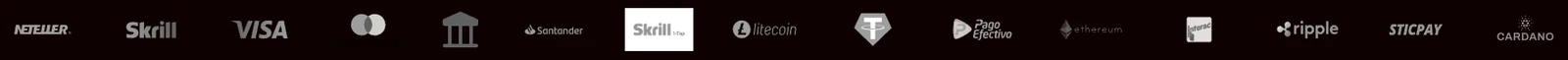Métodos de pagamento aceites: Visa, Mastercard, Skrill, Neteller, Santander, Interac, STICPAY e criptomoedas (USDT, Bitcoin, Ethereum, Ripple, Cardano)